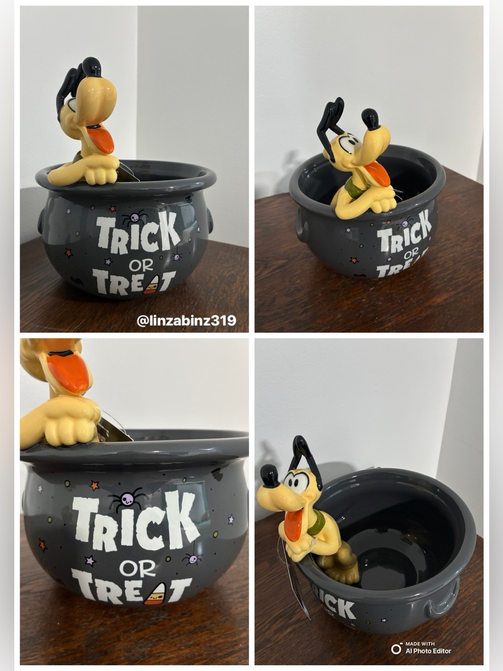 NWT- Disney- Pluto 'Trick or Treat' -Halloween Ceramic Candy Cauldron Bowl